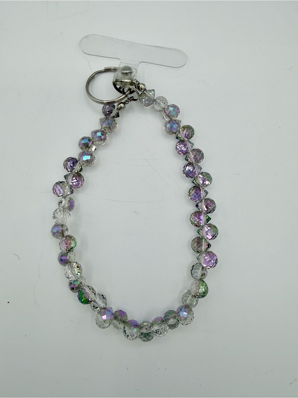 Crystal Beaded Bracelet Keyring - Iridescent Purple and Clear
